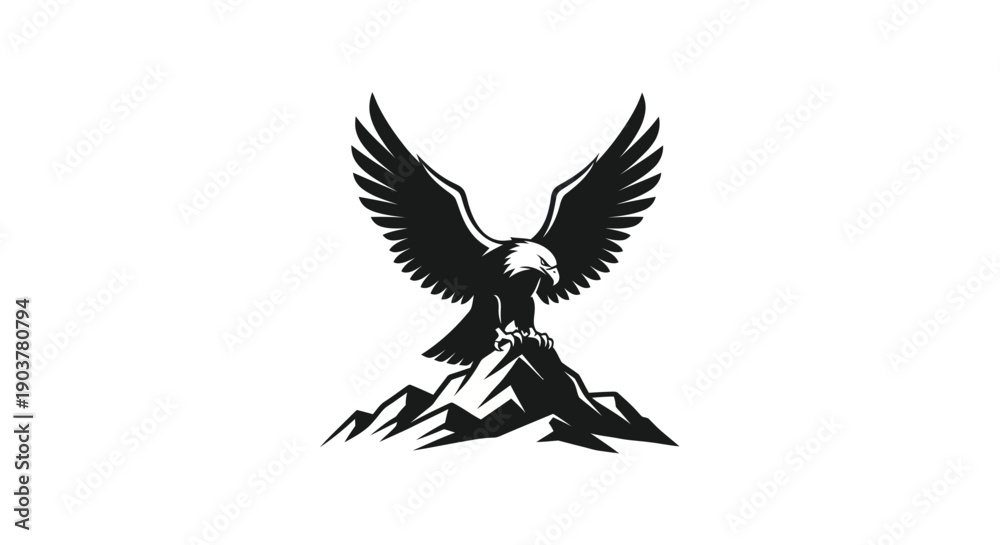 Obraz premium Eagle perched on mountain peak illustration