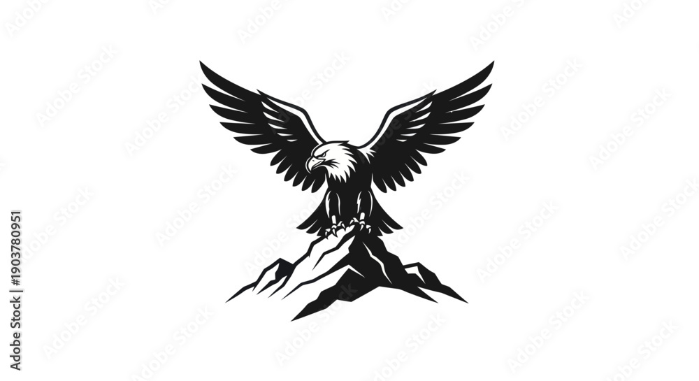 Obraz premium Eagle perched on mountain top silhouette