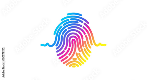 Vibrant Rainbow Fingerprint Digital Identity Concept with Wavy Lines on White Background