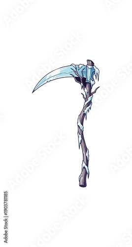Fantasy scythe illustration against black background