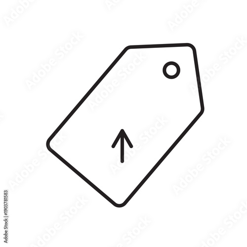 A vector icon showing a pricing plan tag with upward arrow, created in line style with editable stroke