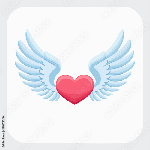 Heart with wings illustration symbolizing love and freedom in a serene environment