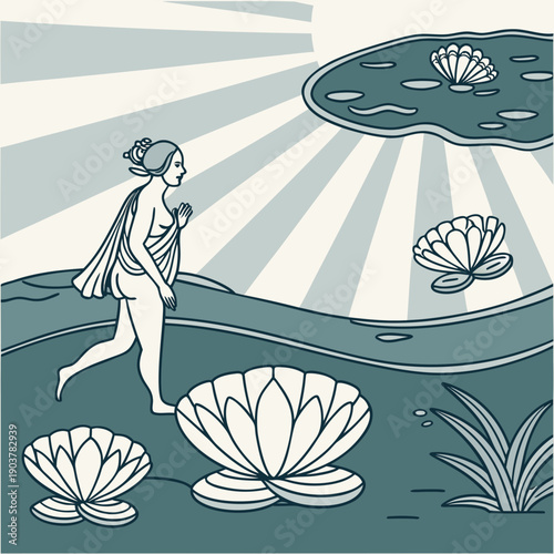 Aquatic Renaissance Interpretation of Rebirth: A mystical underwater scene symbolizing new beginnings and transformation, merging aquatic elements with symbolic rebirth.