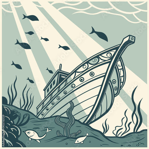 Aquatic renaissance shipwreck symbolizing discovery, exploration, and the passage of time.