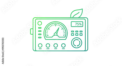 Eco-friendly energy management system control panel with gauge displaying efficiency for