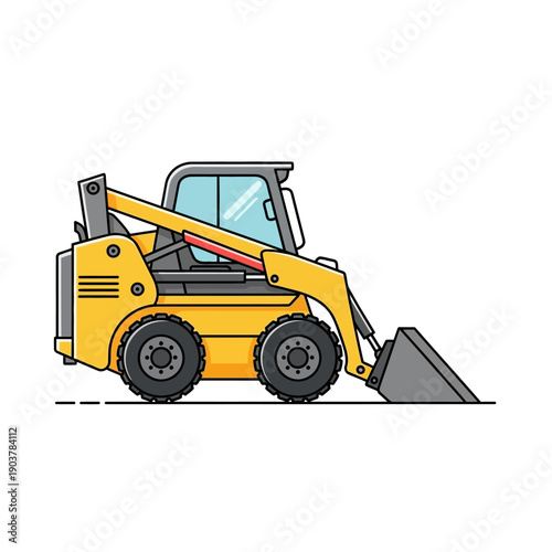 Yellow Skid Steer Loader with Bucket, Construction Vehicle Illustration