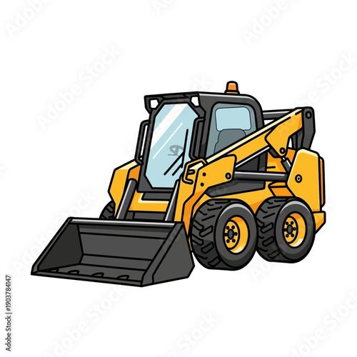 Yellow Skid Steer Loader with Bucket, Construction Vehicle Illustration
