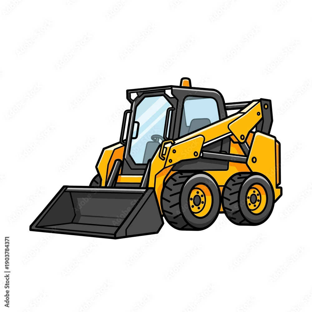 Fototapeta premium Yellow skid steer loader construction machine vector illustration