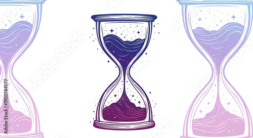 Cosmic Time Flow Hourglasses with Starry Gradient Fill Abstract Illustration Artwork