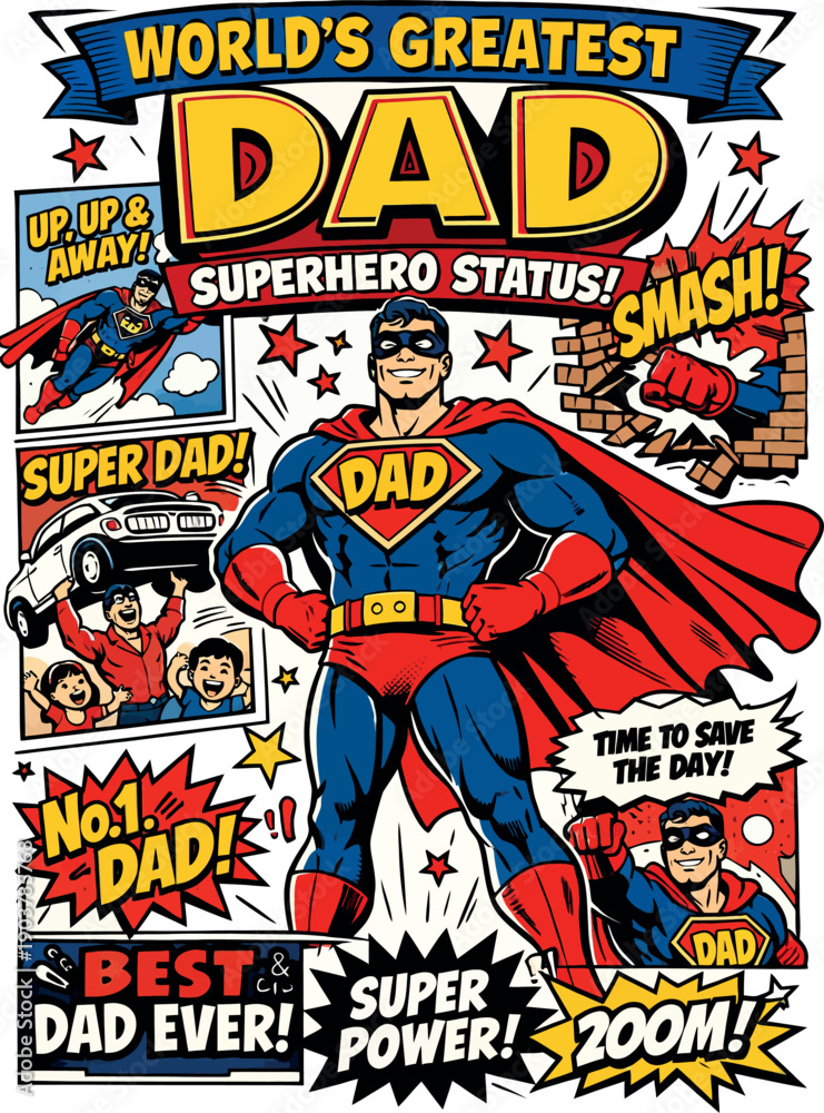 Obraz premium World's Greatest Dad Superhero Comic Book Design
