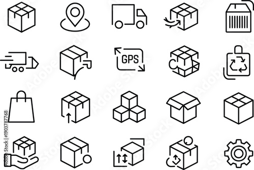 Distribution network icons showcasing parcel handling shipping methods and warehouse management for professional supply