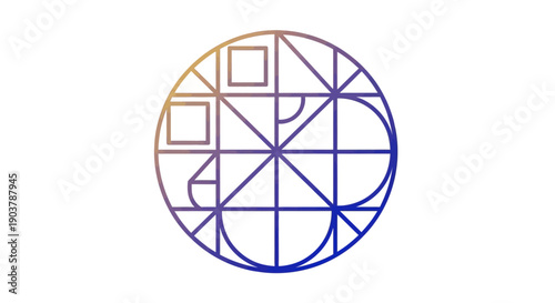 Vibrant geometric grid circle with gradient lines symbolizing abstract precision design