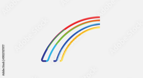 A vibrant abstract illustration of a colorful rainbow arching across a clean white background
