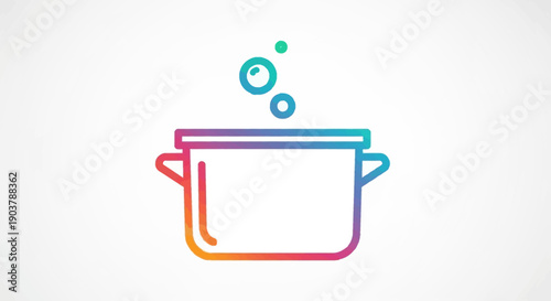 Colorful gradient outline icon of a boiling pot or saucepan with steam bubbles rising,