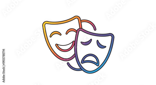 Vibrant gradient comedy and tragedy theatre masks symbolizing human emotions and dramatic arts