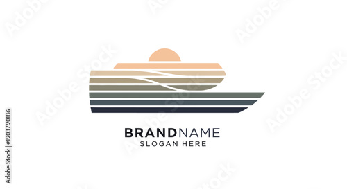 Stylized Ship Logo Design Template Placeholder.