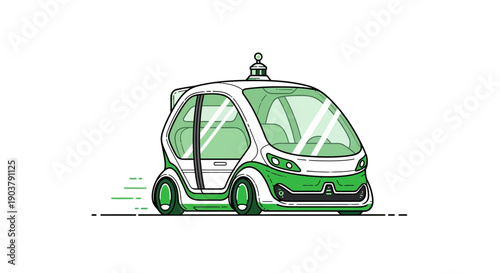Illustration of a futuristic green autonomous electric vehicle for urban smart city transportation