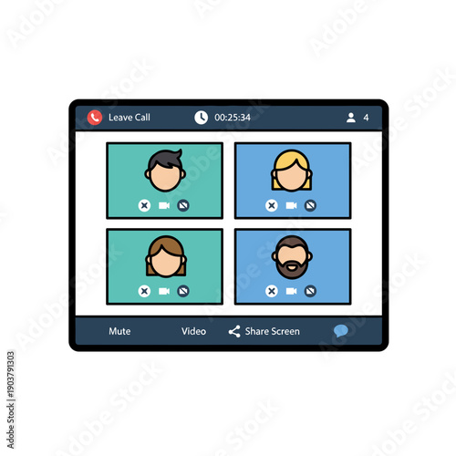 Group video call interface showing multiple participants in online meeting