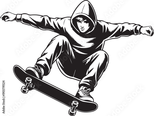skateboarder, skateboarding, skateboard trick, street skateboarding, extreme sports, action sports, urban sport, youth culture, street culture, sSkateboarding Lifestyle and Street Culture Illustration