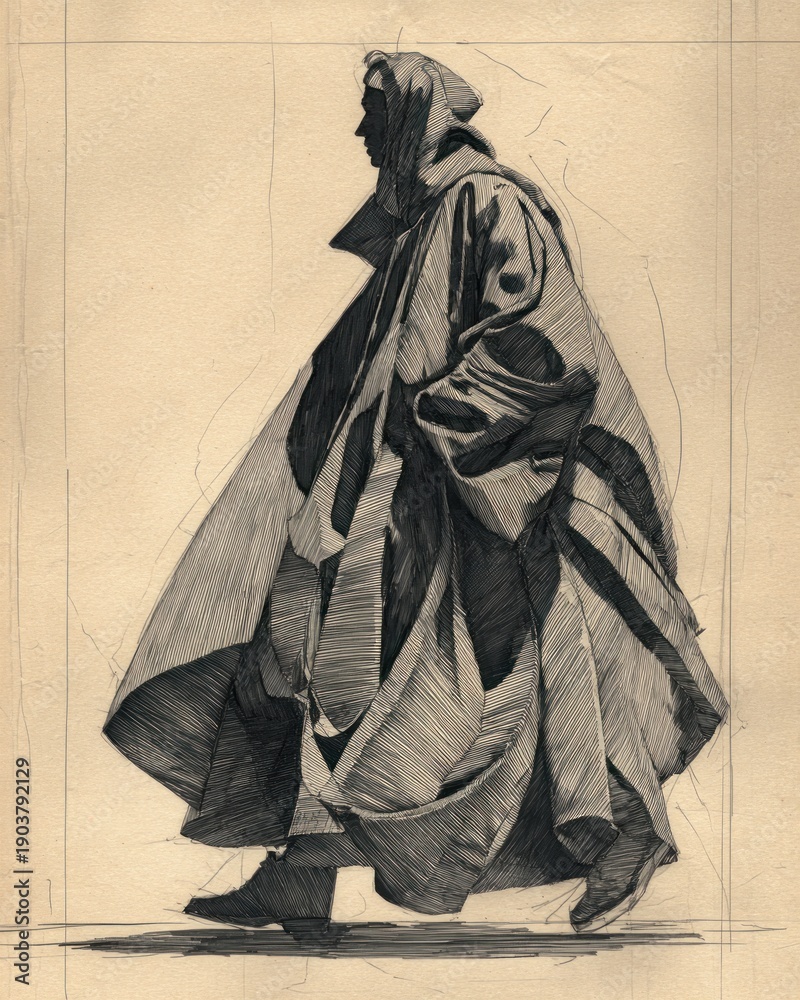 Naklejka premium Vintage Illustration of Man in Robe Walking.