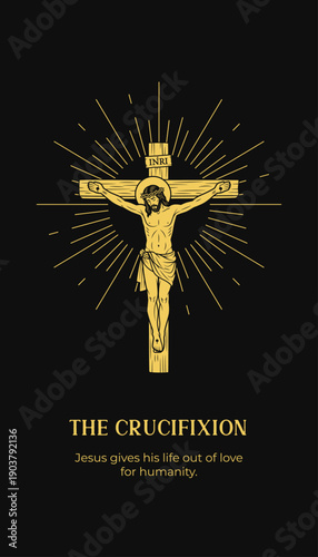 Jesus Christ Crucifixion on Golden Cross Illustration