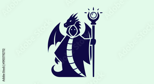 Fantasy dragon and wizard character illustration