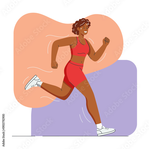 Flat illustration of running woman, active lifestyle and fitness concept
