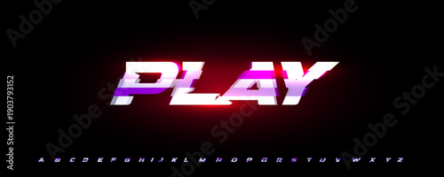 Race Game Font Logo Alphabet Futuristic Letter Set Modern Glow Typography, Digital Glitch Typographic Design Title Text, Typo Poster Headline, Type Symbol Logotype, Display Fonts. Vector Typeface