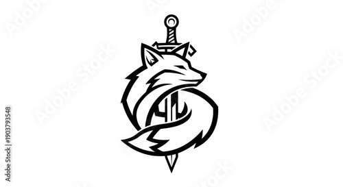 Fox and sword emblem illustration