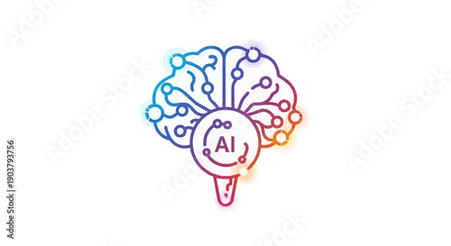 Vibrant AI Brain Icon Representing Artificial Intelligence and Advanced Digital Thinking for