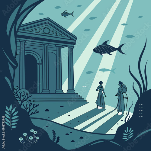 Mysterious Underwater Renaissance Portal, Symbolizing a Gateway Between Worlds and Interdimensional Travel in a Deep Sea Fantasy.