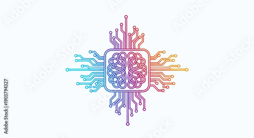 Colorful brain circuit board graphic representing artificial intelligence and advanced computing