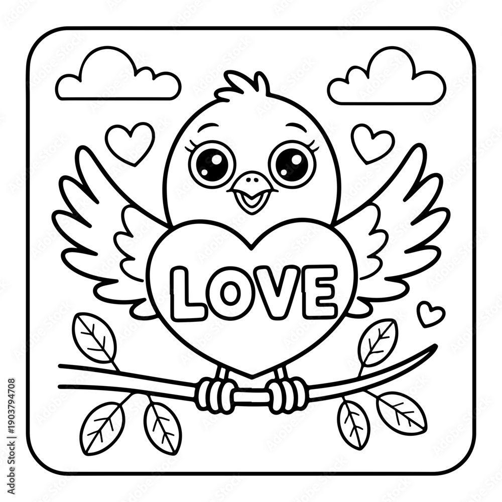 Naklejka premium Cute owl holding love heart with wings in flat design vector illustration