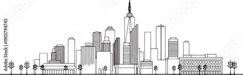 City landscape. Different buildings on street, outline cityscape hand sketch, flat houses. Hand drawn vector illustration