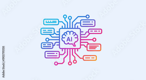 Artificial Intelligence Brain Circuit Board Icon with Data Processing Flow Representation