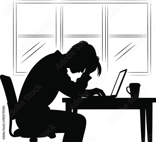Stressed Office Worker Desk Silhouette