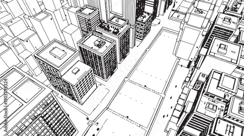 City landscape. Different buildings on street, outline cityscape hand sketch, flat houses. Hand drawn vector illustration