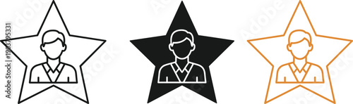 Business Star Profile Icons for Employee Recognition, Professional Achievement User Avatar Set, Success Excellence Rating Graphics, Corporate Talent Management Vector.