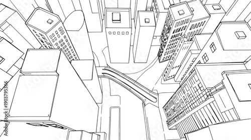 City landscape. Different buildings on street, outline cityscape hand sketch, flat houses. Hand drawn vector illustration