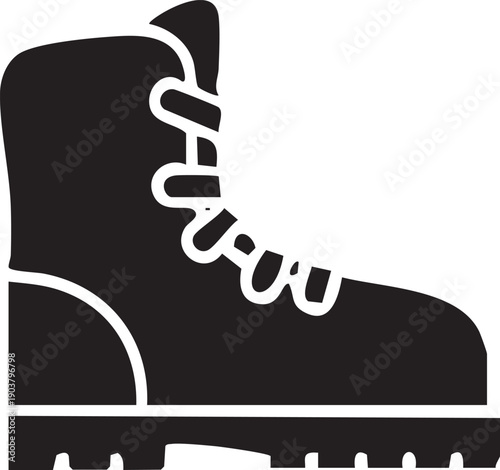 Silhouette of a hiking boot with laces and tread