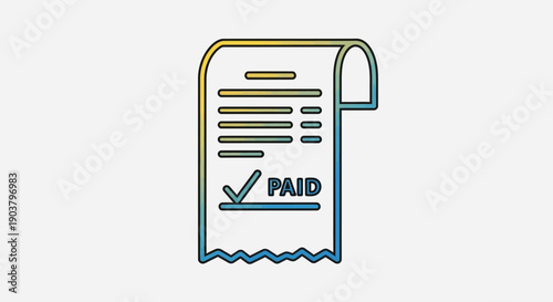 Vibrant gradient paid receipt icon symbolizing financial transaction completion and payment