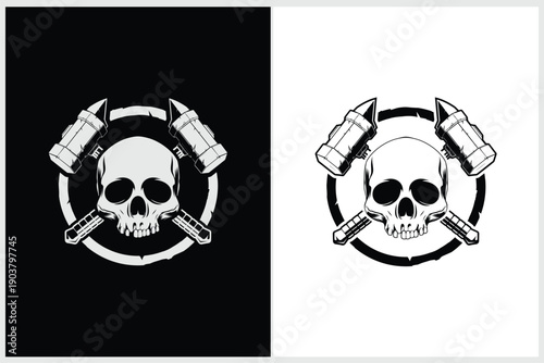 Human skull with rough cross post-apocalyptic mallet style vector template