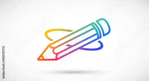 Colorful Rainbow Gradient Pencil Icon with Swirling Line Illustrates Creativity and Design Concept