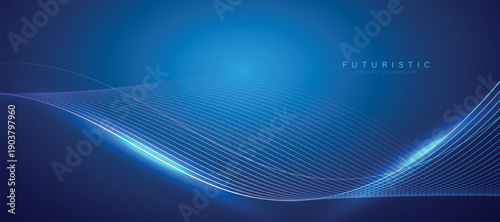 Abstract blue background with flowing lines. Dynamic waves. Shiny moving lines design element. Modern blue gradient flowing wave lines. Futuristic technology concept.