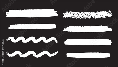 Brush strokes, black ink lines, vector abstract set with paint brush grunge texture on white background. Paintbrush strokes and ink smear stains