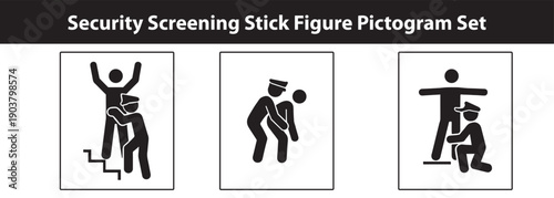 Security screening stick figure pictogram set with three images of people being searched  graphic resources for safety and security concepts