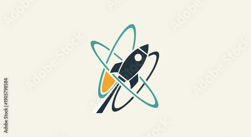 Stylized illustration depicts a spacecraft ascending through orbiting ellipses against a light background