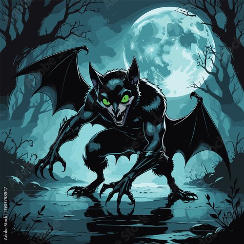 bat ghost vector illustration at night