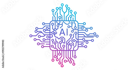 Artificial Intelligence processor chip on a white background representing digital brain technology