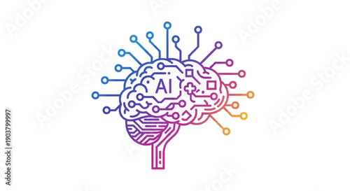 Colorful Digital Brain with AI Circuitry Representing Advanced Artificial Intelligence Concepts